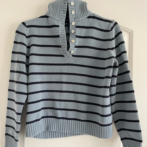 CHARTER CLUB Women’s Light Blue/NavyBlue Striped ButtonTurtleneck Sweater-SizeSP - Picture 3 of 5
